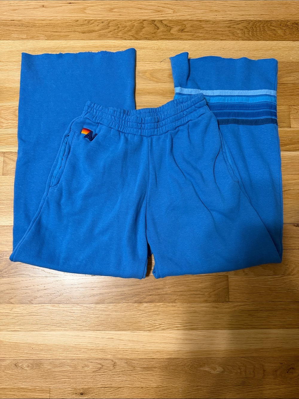 Aviator Nation Cross Striped Blue Rugby Sweatshirt Sweatpants SET - XS - Picture 9 of 11